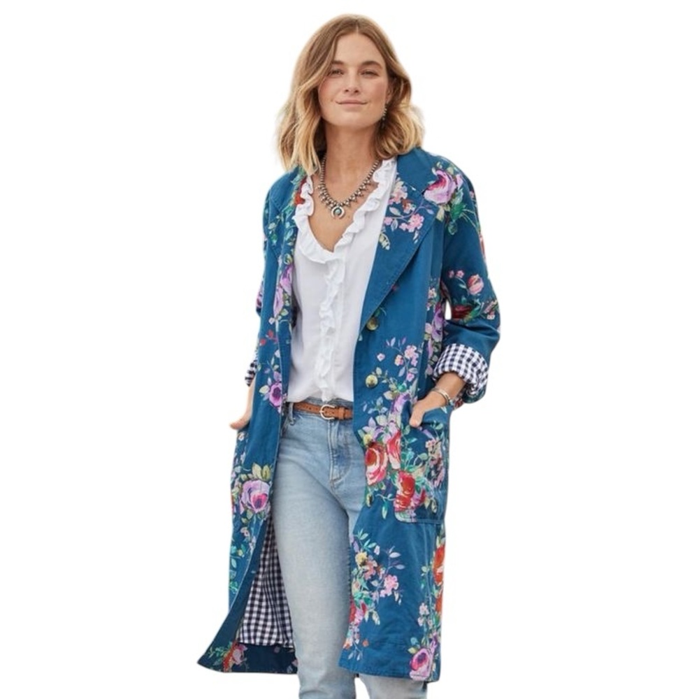 Sundance Royal Botanical Topper Blue Floral Longline Jacket Small